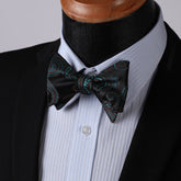 Black Mens Silk Self tie Bow Tie with Pocket Squares Set - Amedeo Exclusive
